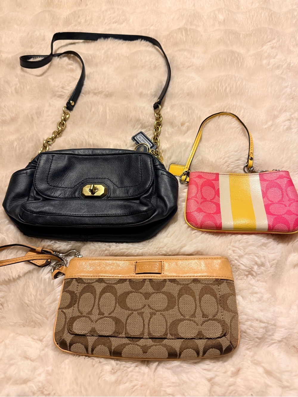 Vintage Coach Signature Canvas Wristlet and Black Leather Crossbody Set - Coach